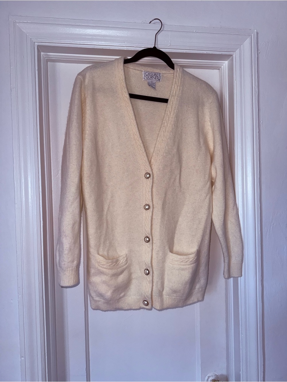 Casual Corner Wool/Angora Cream V‑Neck Button Cardigan